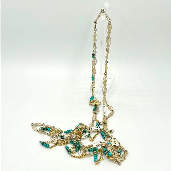Vintage double strand Necklace with turquoise glass beads. - Picture 2 of 5